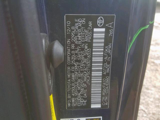 JTKJF5C71B3018333 - 2011 TOYOTA SCION TC ლურჯი ფოტო 10