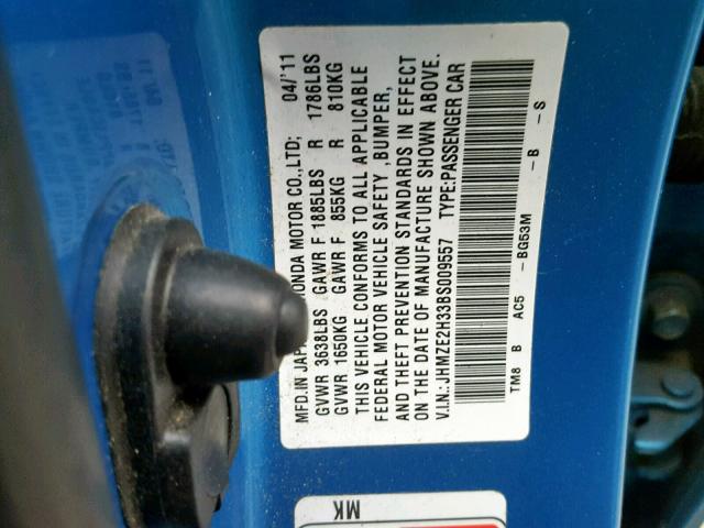 JHMZE2H33BS009557 - 2011 HONDA INSIGHT BLUE photo 10