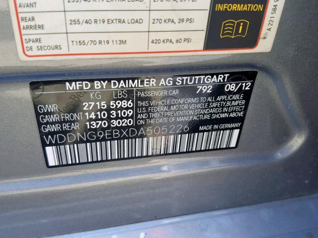 WDDNG9EBXDA505226 - 2013 MERCEDES-BENZ S550 SILVER photo 10