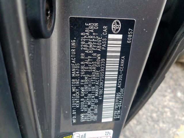 4T1BE32K75U592339 - 2005 TOYOTA CAMRY LE  photo 10