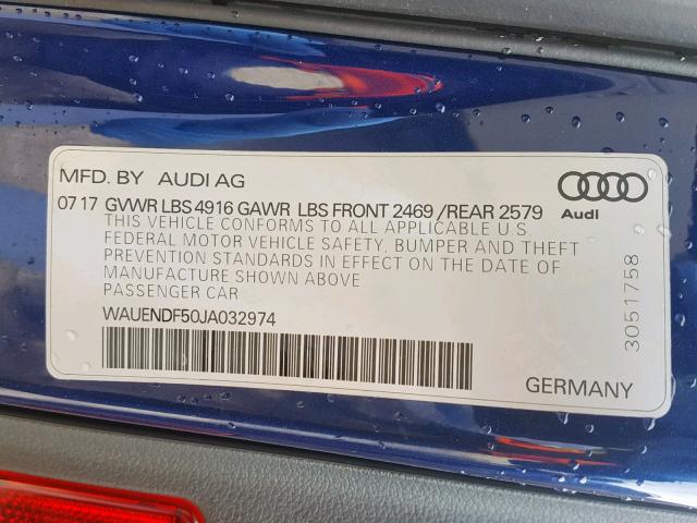 WAUENDF50JA032974 - 2018 AUDI A5 PREMIUM BLUE photo 10