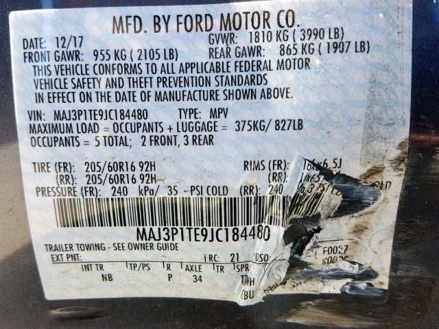 MAJ3P1TE9JC184480 - 2018 FORD ECOSPORT S GRAY photo 10