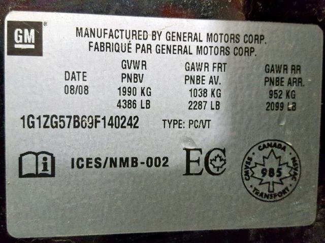 1G1ZG57B69F140242 - 2009 CHEVROLET MALIBU LS 蓝色 照片 10