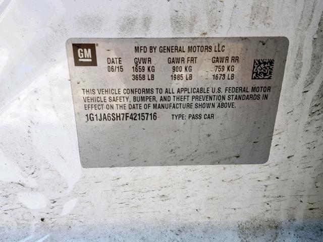 1G1JA6SH7F4215716 - 2015 CHEVROLET SONIC LS WHITE photo 10