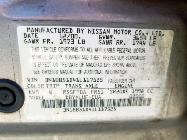 3N1BB51D41L117525 - 2001 NISSAN SENTRA SE  photo 10