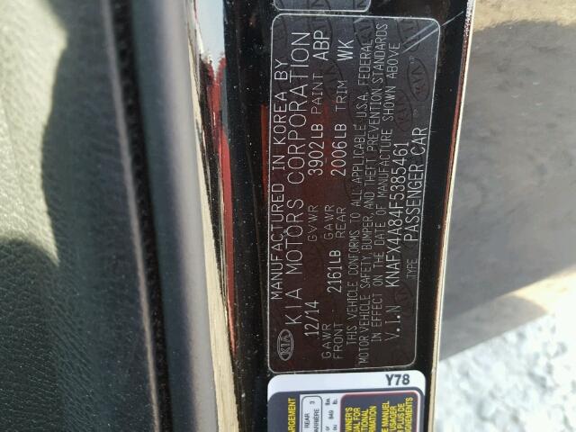 KNAFX4A84F5385461 - 2015 KIA FORTE EX BLACK photo 10