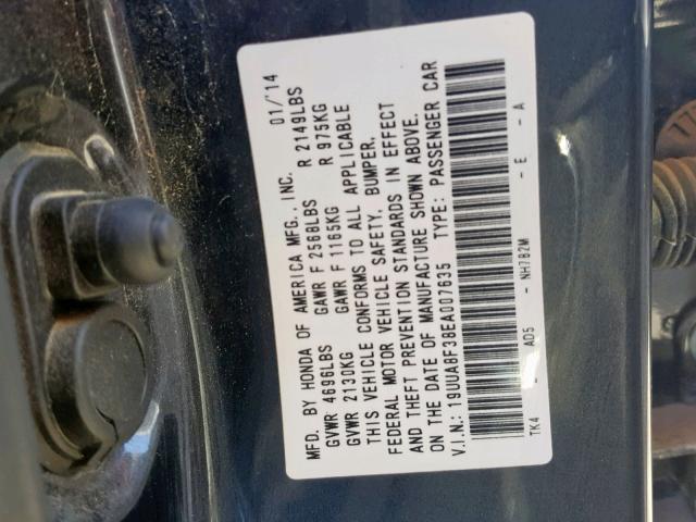 19UUA8F38EA007635 - 2014 ACURA TL SE CHARCOAL photo 10