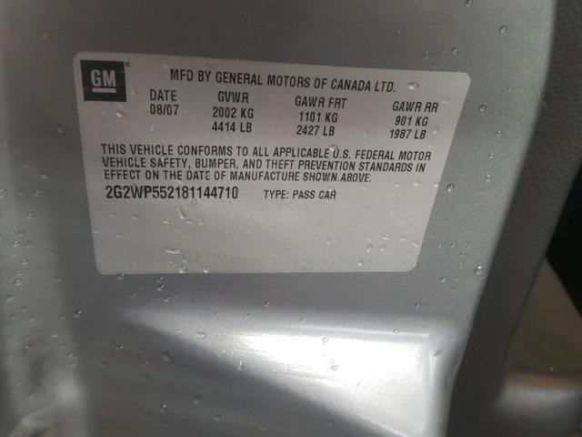 2G2WP552181144710 - 2008 PONTIAC GRAND PRIX GRAY photo 10