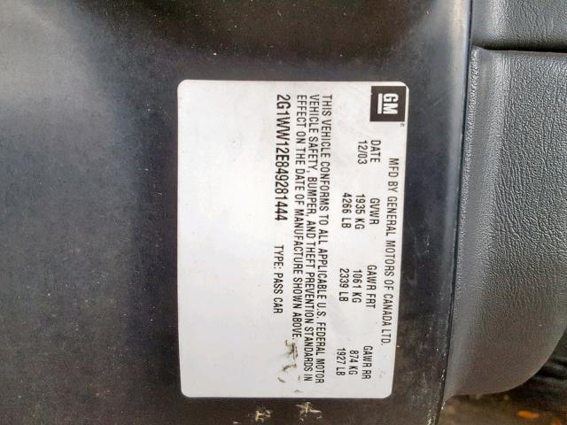 2G1WW12E849281444 - 2004 CHEVROLET MONTE CARL 黑色 照片 10