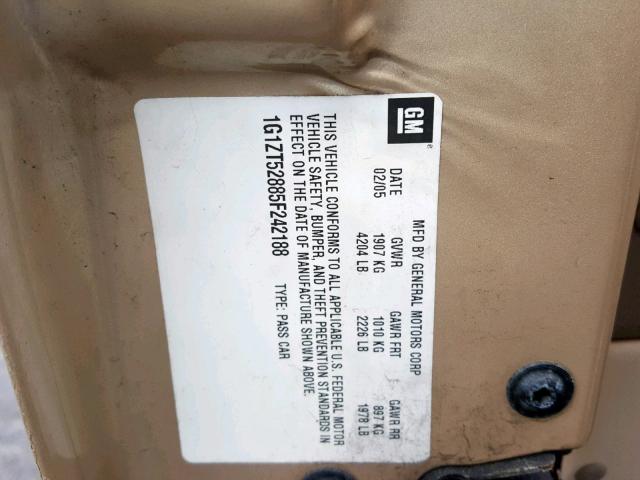 1G1ZT52885F242188 - 2005 CHEVROLET MALIBU LS TAN photo 10