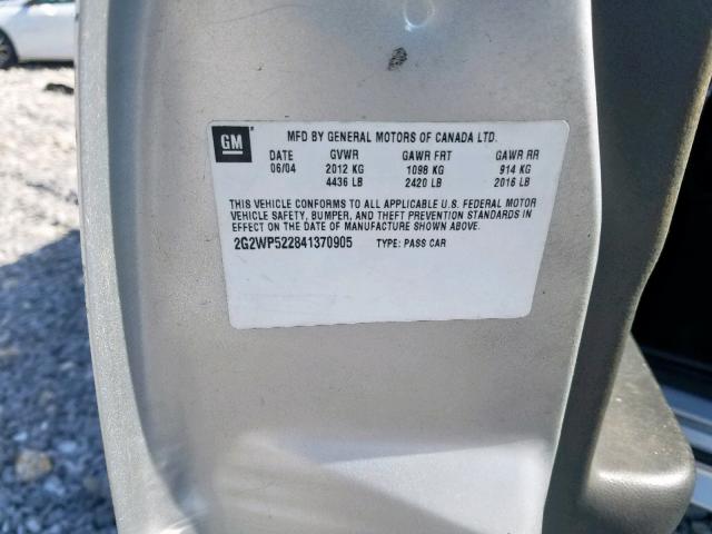 2G2WP522841370905 - 2004 PONTIAC GRAND PRIX SILVER photo 10