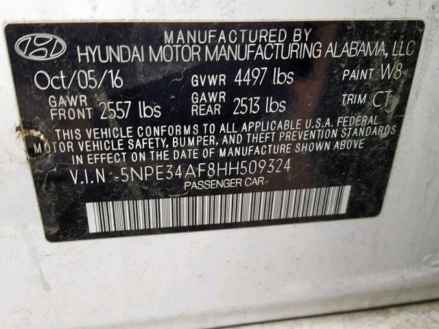 5NPE34AF8HH509324 - 2017 HYUNDAI SONATA SPO WHITE photo 10