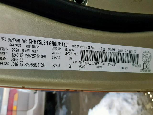 3D4PH6FG2BT535953 - 2011 DODGE JOURNEY R/ GOLD photo 10