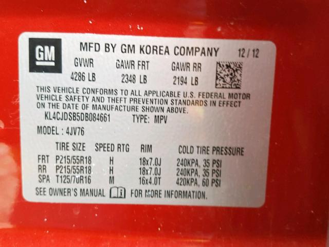 KL4CJDSB5DB084661 - 2013 BUICK ENCORE PRE RED photo 10