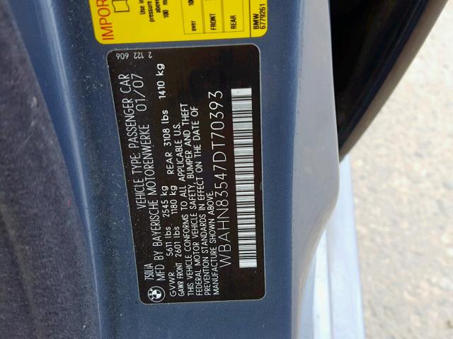 WBAHN83547DT70393 - 2007 BMW 750 BLUE photo 10