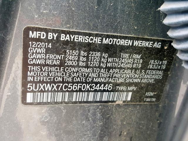 5UXWX7C56F0K34446 - 2015 BMW X3 XDRIVE3 GRAY photo 10