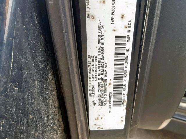 4S3BL676154220728 - 2005 SUBARU LEGACY GT BLACK photo 10