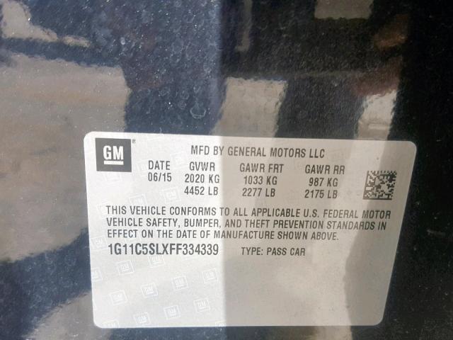 1G11C5SLXFF334339 - 2015 CHEVROLET MALIBU 1LT შავი ფოტო 10