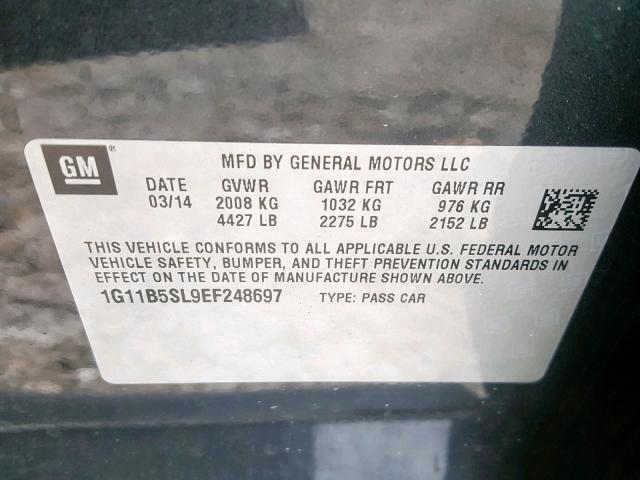 1G11B5SL9EF248697 - 2014 CHEVROLET MALIBU LS BLACK photo 10