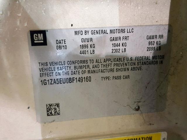 1G1ZA5EU0BF149160 - 2011 CHEVROLET MALIBU LS TAN photo 10