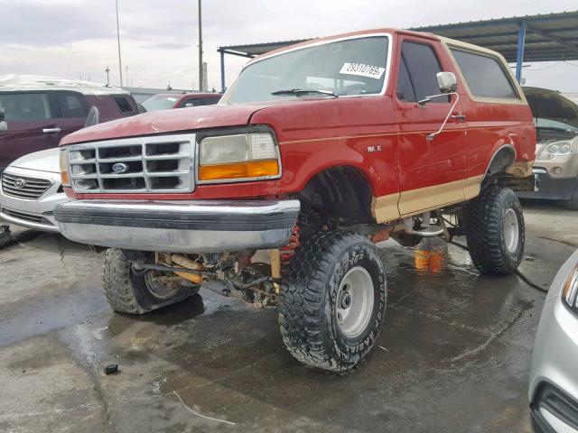 1FMEU15H0MLA52596 - 1991 FORD BRONCO U10 RED photo 2