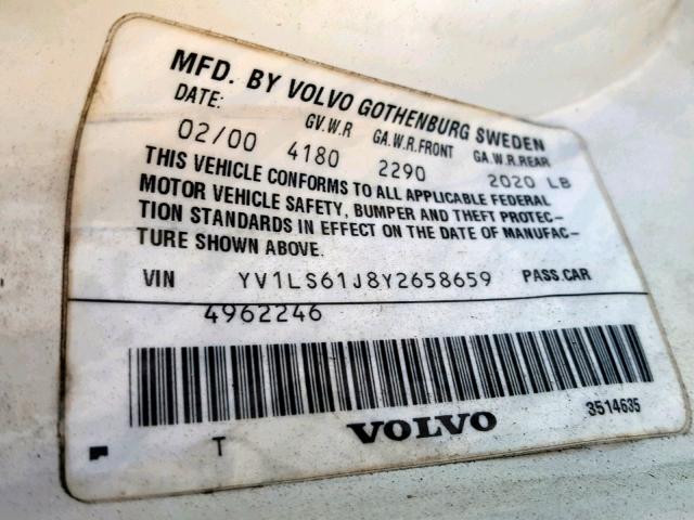 YV1LS61J8Y2658659 - 2000 VOLVO S70 BASE WHITE photo 10