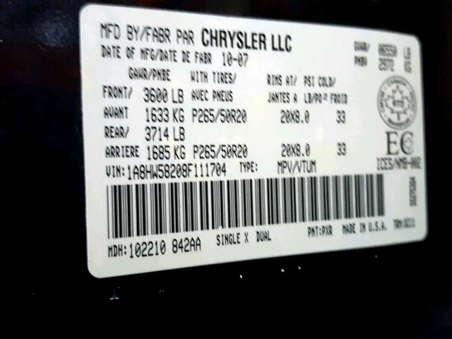 1A8HW58208F111704 - 2008 CHRYSLER ASPEN LIMI BLACK photo 10