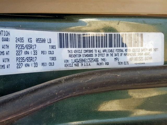 1J4GW58N61C525486 - 2001 JEEP GRAND CHER GREEN photo 10