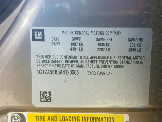 1G1ZA5EB3A4128585 - 2010 CHEVROLET MALIBU LS CHARCOAL photo 10