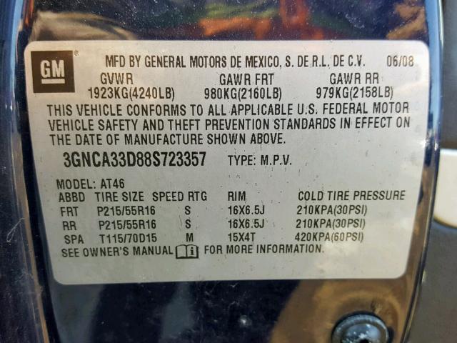 3GNCA33D88S723357 - 2008 CHEVROLET HHR LS Көк фото 10