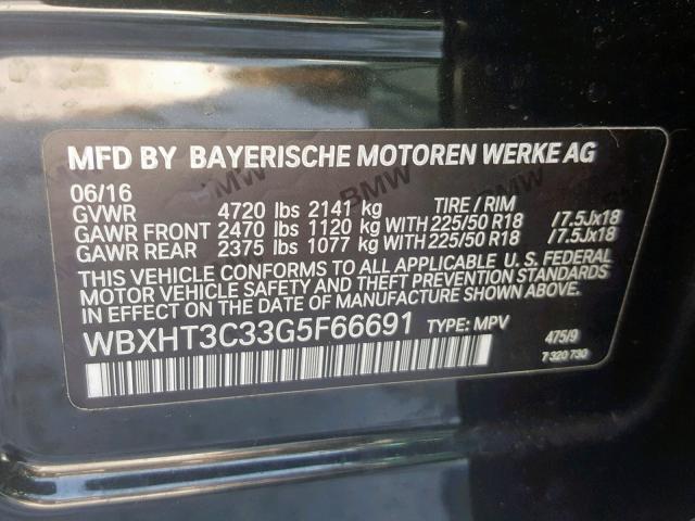 WBXHT3C33G5F66691 - 2016 BMW X1 XDRIVE2 BLACK photo 10