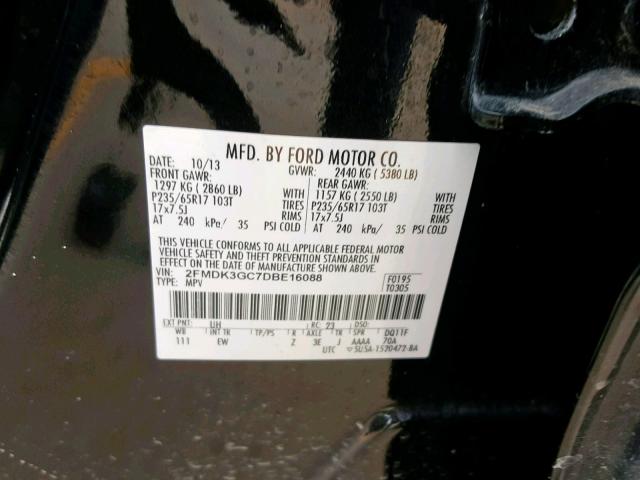 2FMDK3GC7DBE16088 - 2013 FORD EDGE SE BLACK photo 10