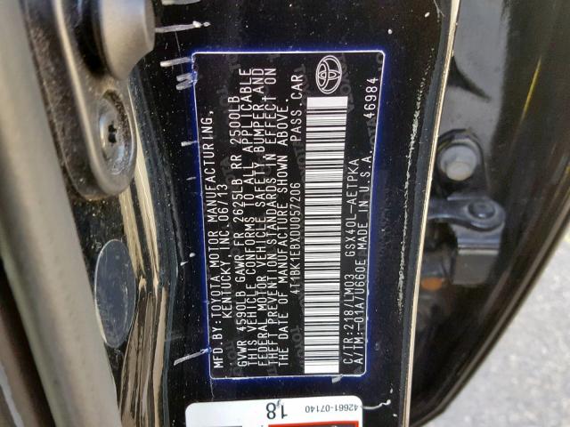 4T1BK1EBXDU057206 - 2013 TOYOTA AVALON BAS BLACK photo 10