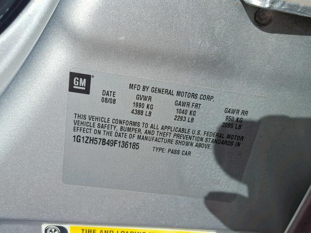 1G1ZH57B49F136185 - 2009 CHEVROLET MALIBU 1LT ვერცხლისფერი ფოტო 10