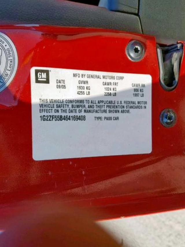 1G2ZF55B464169408 - 2006 PONTIAC G6 SE RED photo 10