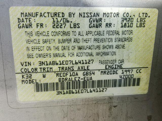 3N1AB61E07L641127 - 2007 NISSAN SENTRA 2.0 TAN photo 10