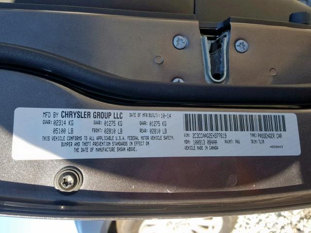 2C3CCAAG2EH377619 - 2014 CHRYSLER 300 GRAY photo 10