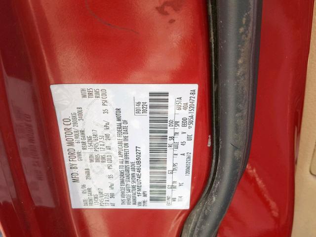 1FMEU74E46UB50277 - 2006 FORD EXPLORER E RED photo 10