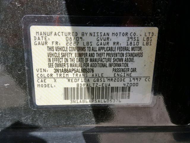 3N1AB6AP5AL605376 - 2010 NISSAN SENTRA 2.0 BLACK photo 10