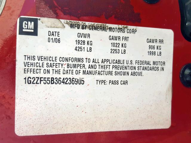 1G2ZF55B364236905 - 2006 PONTIAC G6 SE RED photo 10