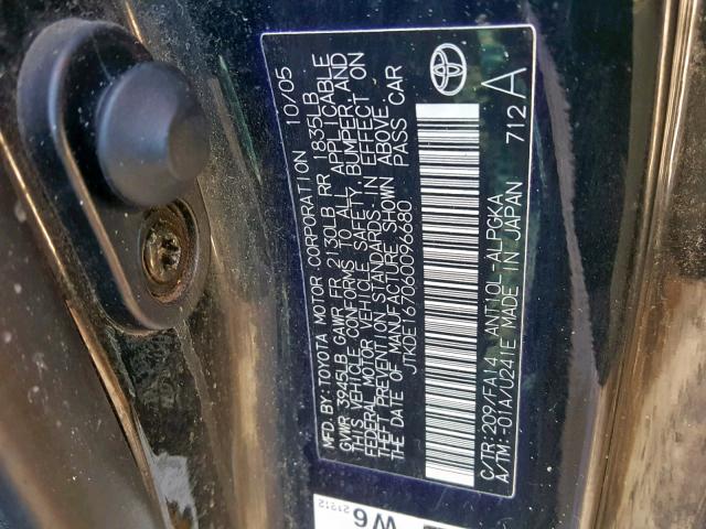 JTKDE167060096680 - 2006 TOYOTA SCION TC შავი ფოტო 10