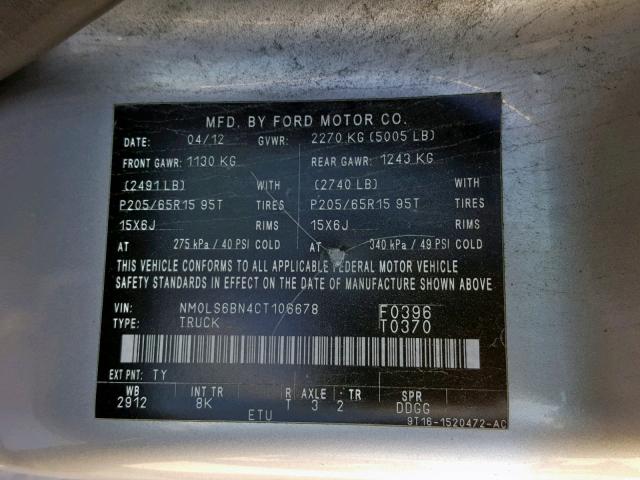 NM0LS6BN4CT106678 - 2012 FORD TRANSIT CO SILVER photo 10