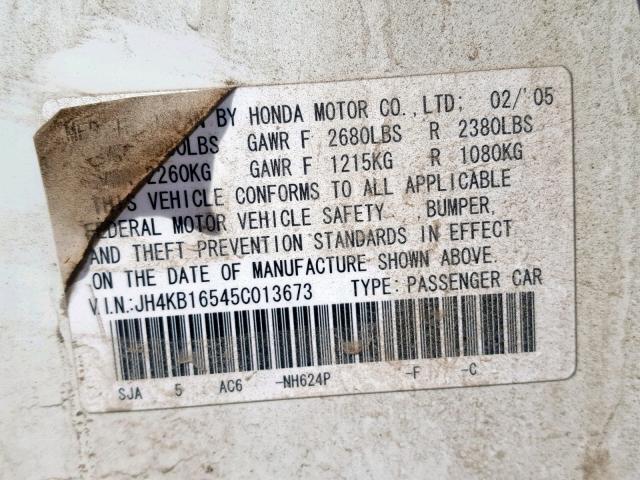 JH4KB16545C013673 - 2005 ACURA RL WHITE photo 10