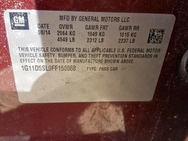 1G11D5SL9FF150068 - 2015 CHEVROLET MALIBU 2LT BURGUNDY photo 10