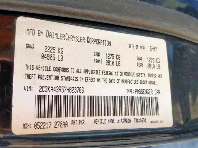 2C3KA43R57H823766 - 2007 CHRYSLER 300 BLACK photo 10