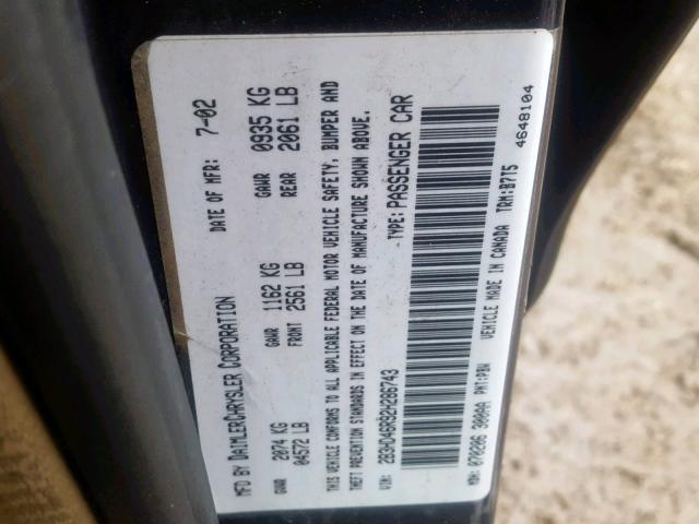 2B3HD46R92H286743 - 2002 DODGE INTREPID S Mavi foto 10