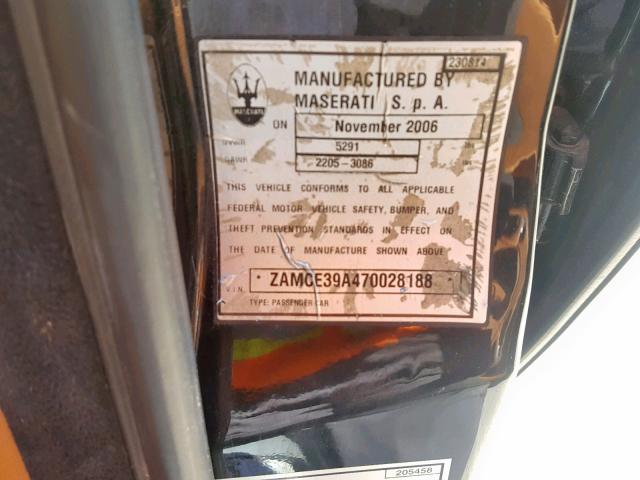 ZAMCE39A470028188 - 2007 MASERATI QUATTROPOR BLACK photo 10