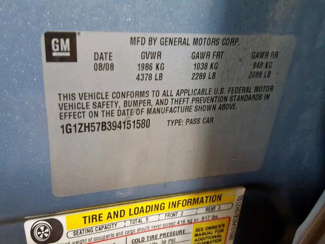 1G1ZH57B394151580 - 2009 CHEVROLET MALIBU 1LT GRAY photo 10