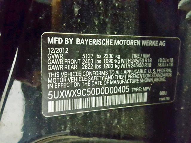 5UXWX9C50D0D00405 - 2013 BMW X3 XDRIVE2 BLACK photo 10