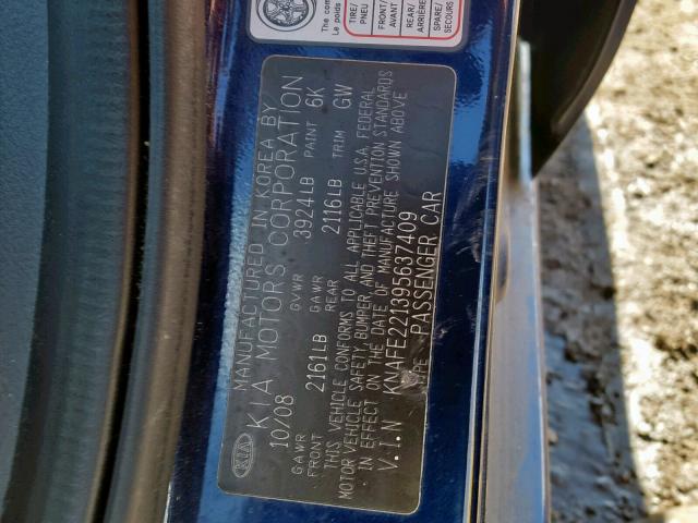 KNAFE221395637409 - 2009 KIA SPECTRA EX BLUE photo 10